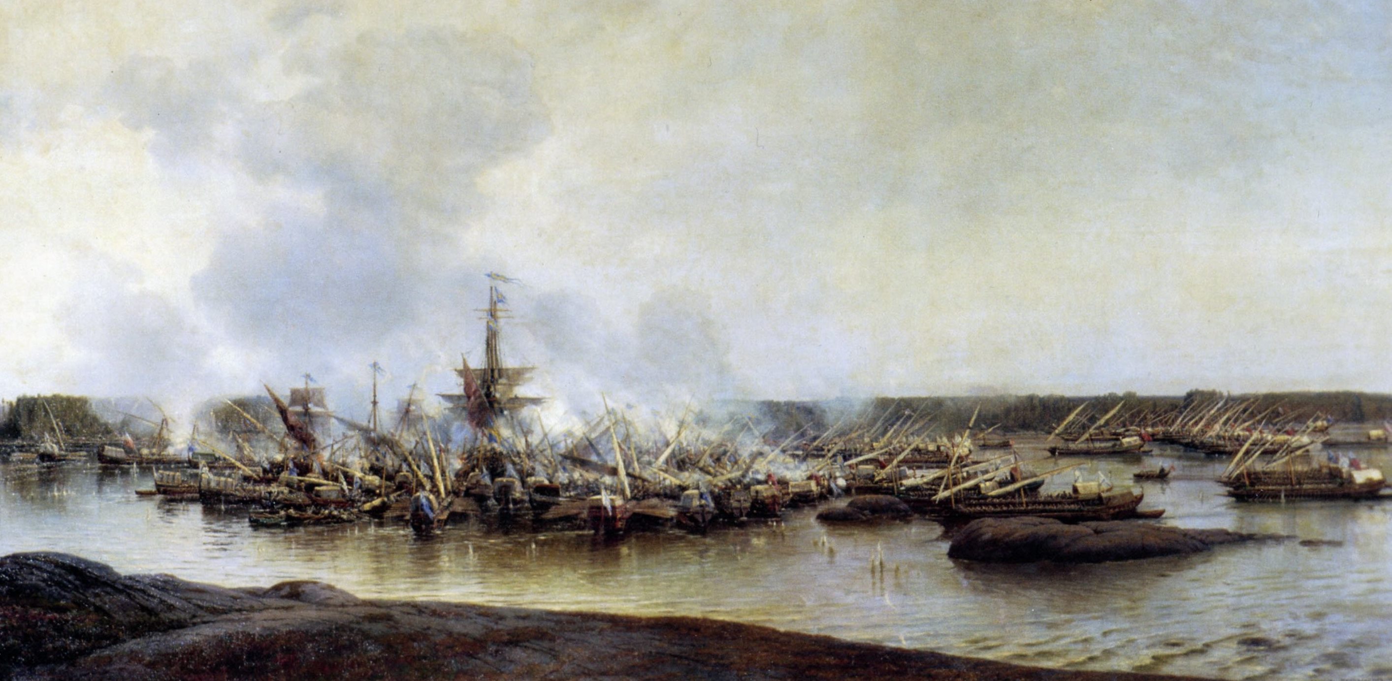 Фото картины Балтийского побережья в Гаспале 1860. Морское сражение у мыса акций