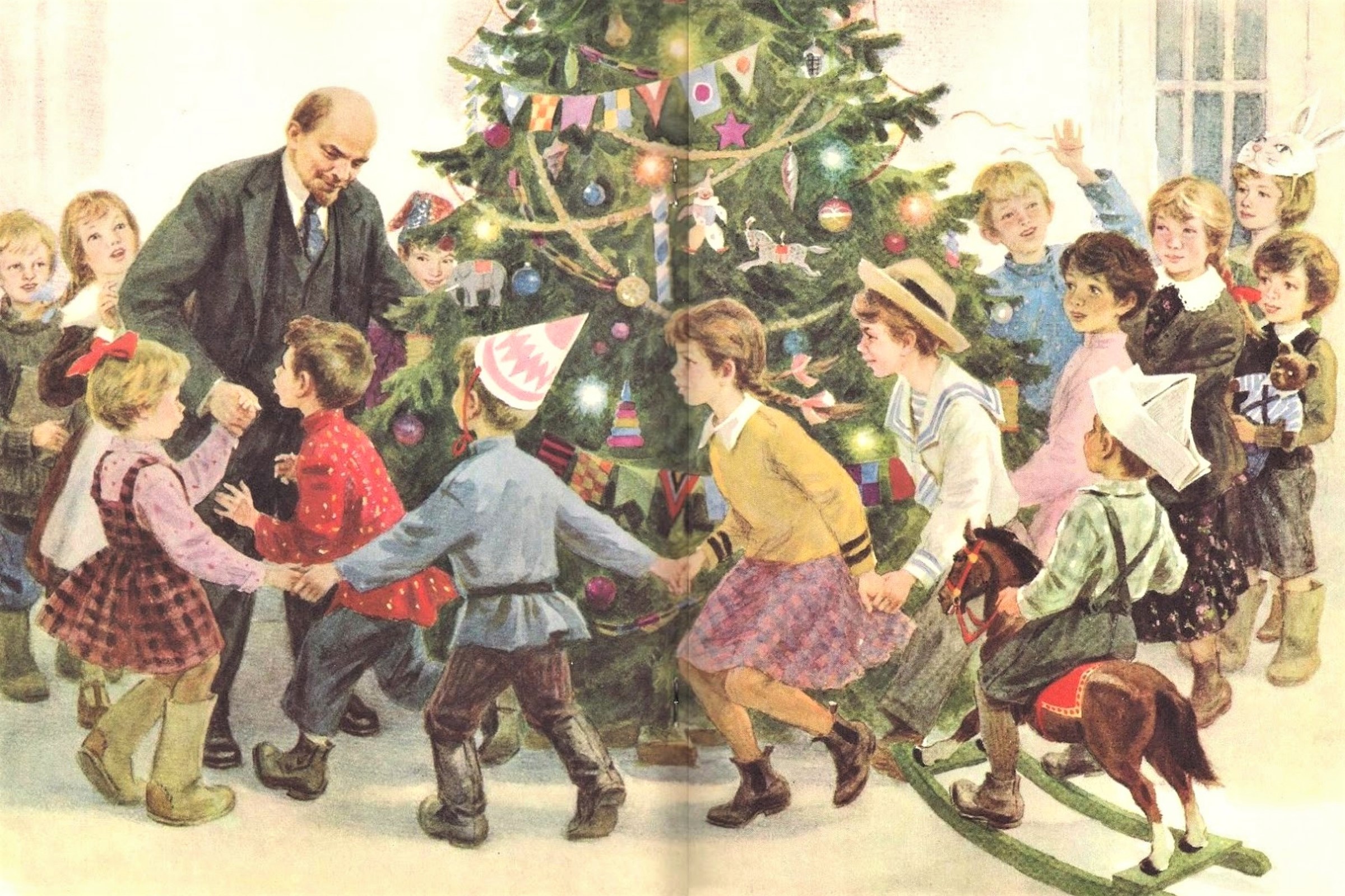 Появления нового года в россии. Ленин на елке в Сокольниках. Новогодний праздник для детей. Новогодний праздник живопись.